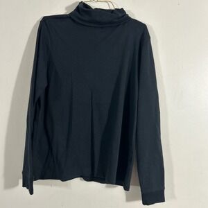 L.L.Bean Mock Neck Shirt Womens S Small Black  Cotton Long Sleeve‎ Top